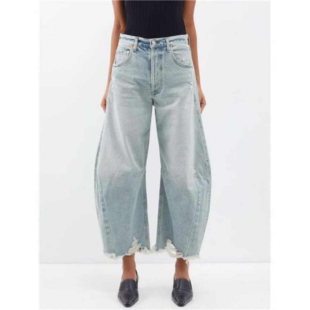 Light Distressed Wide Leg Baggy Barrel Jeans High Waist Y2K Grunge Streetwear - Picture 2 of 7